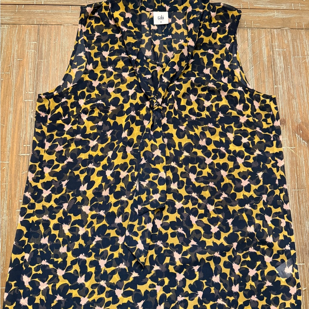 CAbi Floral Print Sleeveless Top - Navy Blue, Yellow, Pink